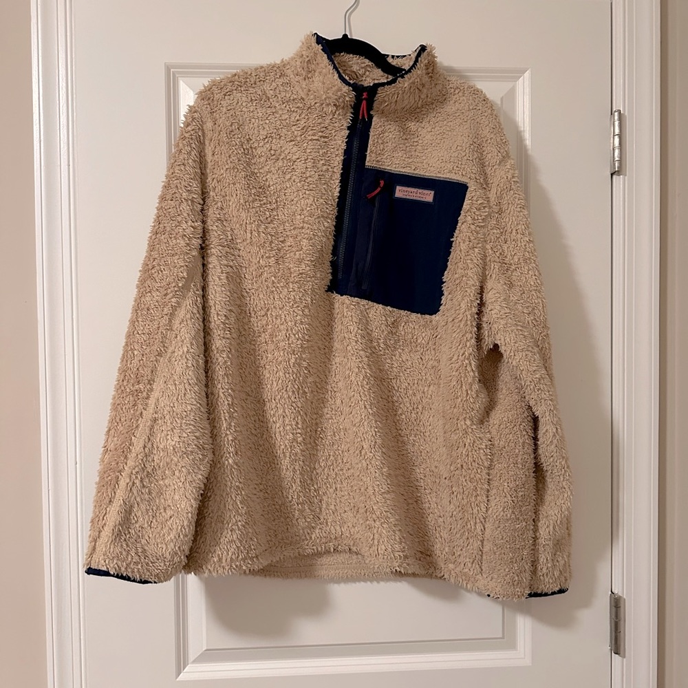 Vineyard Vines Plush Tan Sherpa Quarter Zip XL